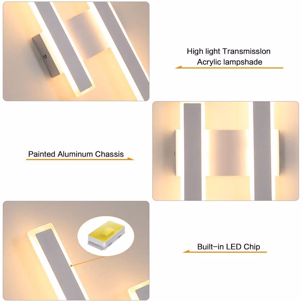 Pheashine Modern White Acrylic and Aluminium LED Wall Lamp with 3000K Warm White Light, 32W, 44 cm – 2