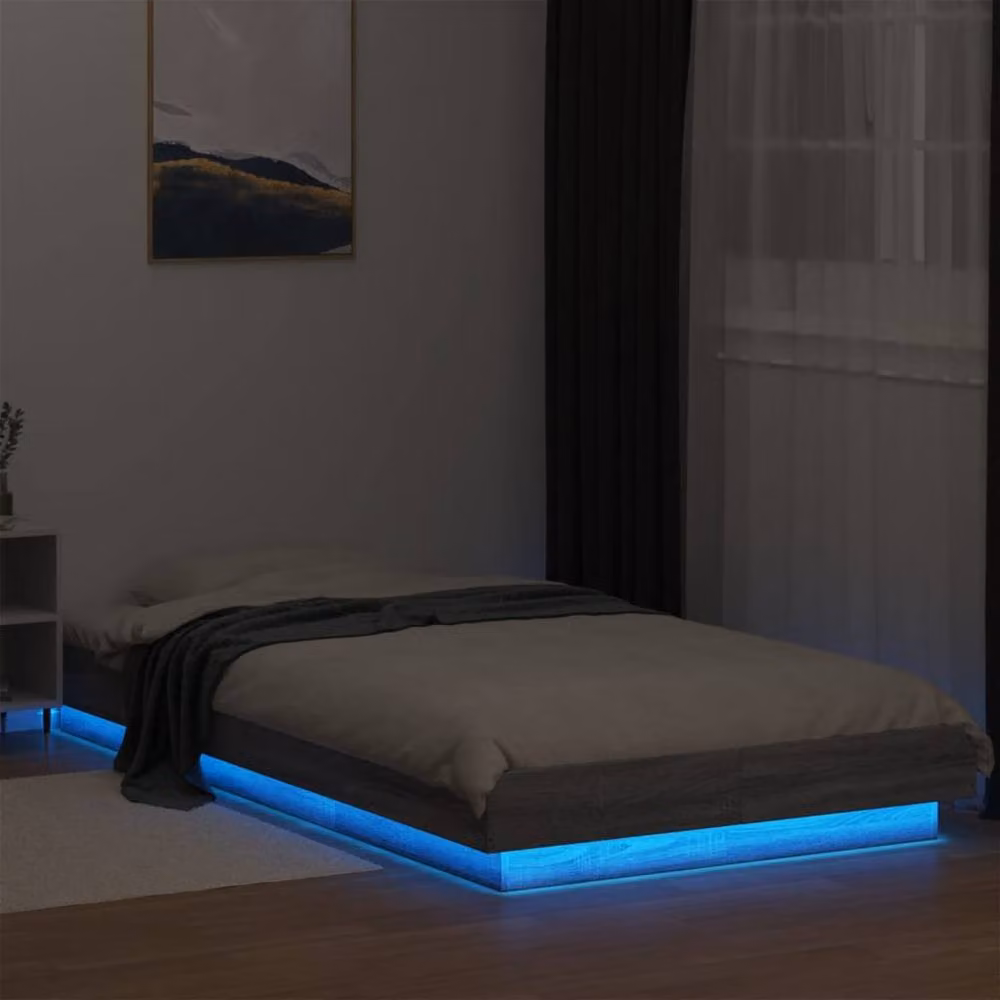 Berkfield Home Grey Sonoma Bed Frame with LED Under-Bed Lighting and USB Charging Port, W/D/H: 90 x 200 cm – 4