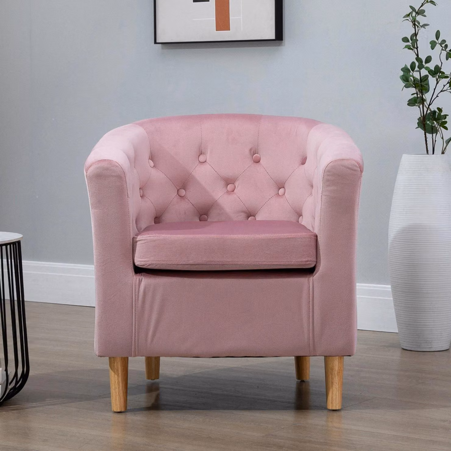 Artemis Home Clio Pink Velvet Fabric Tub Accent Chair with Armrests and Solid Wood Frame, Width: 68 cm – 2