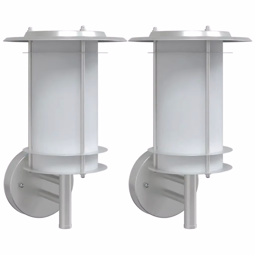 Berkfield Home Set of 2 Silver Stainless Steel Outdoor Wall Lights – 1