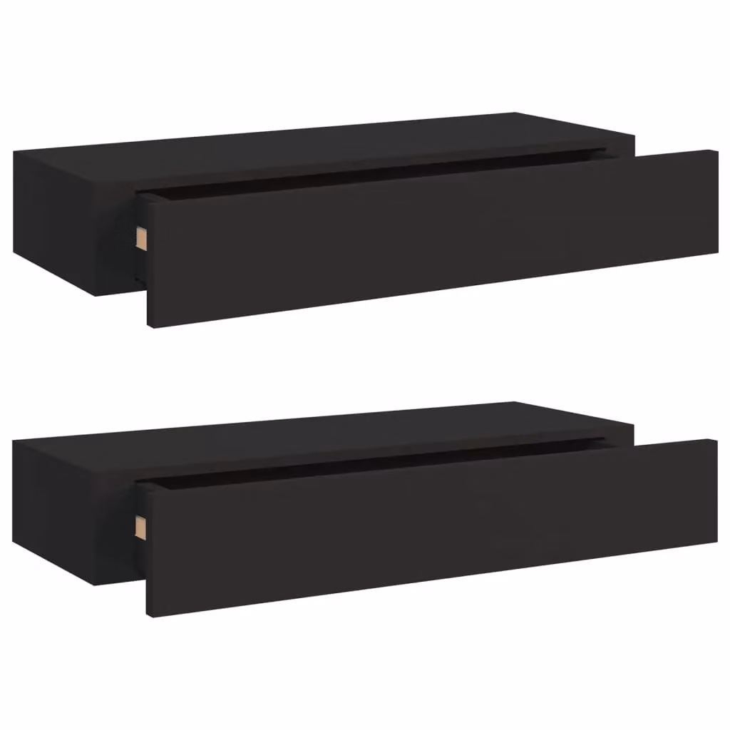 Berkfield Home Wall-mounted Drawer Shelves, 2 Piece Set in Black MDF and Metal, W: 60 cm, D: 23.5 cm, H: 10 cm – 2