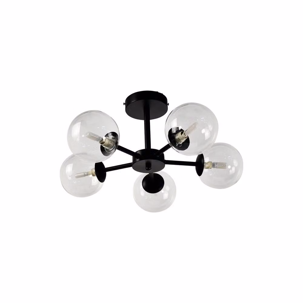 First Choice Lighting Odyssey Set of 2 Black 5 Light Ceiling Fittings with Transparent Glass Shades – 2