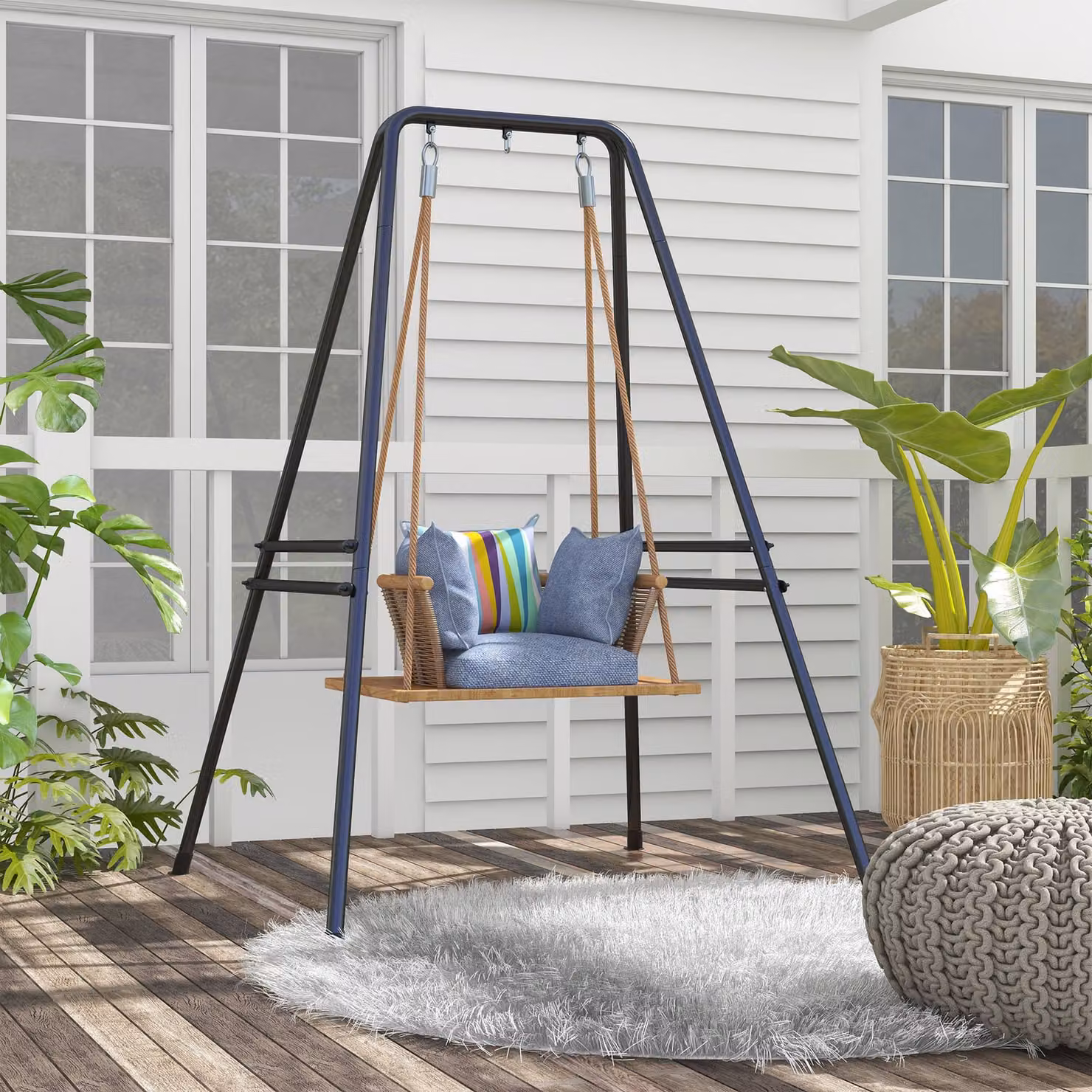 Outsunny Heavy Duty Metal Hammock Chair Stand for Hanging Porch Swings and Egg Chairs, Black – 2