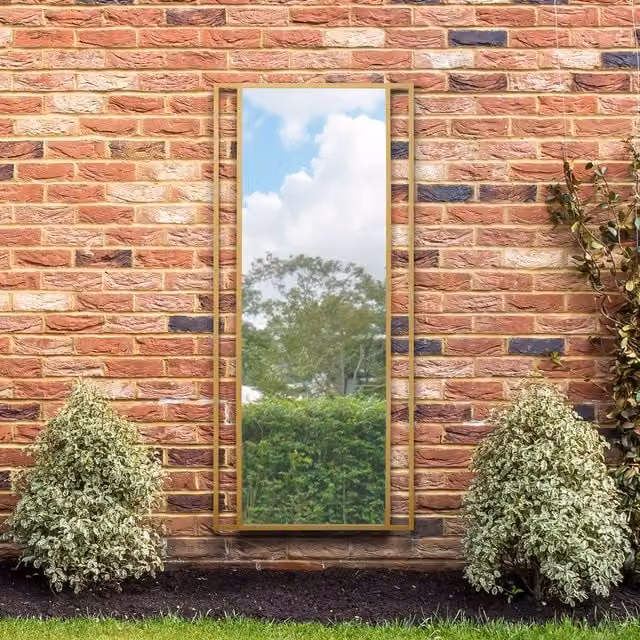 MirrorOutlet Senestra Modern Outdoor Garden Mirror in Gold