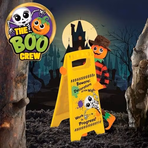 The Boo Crew Halloween Warning Sign Work In Progress Tabletop Decoration, Yellow – 3