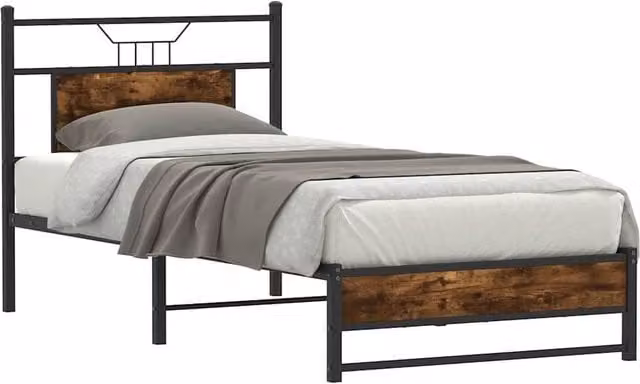 Berkfield Home Small Single Decorative Bed Frame in Smoked Oak and Brown W/D/H: 190 x 75 x 91.5 cm