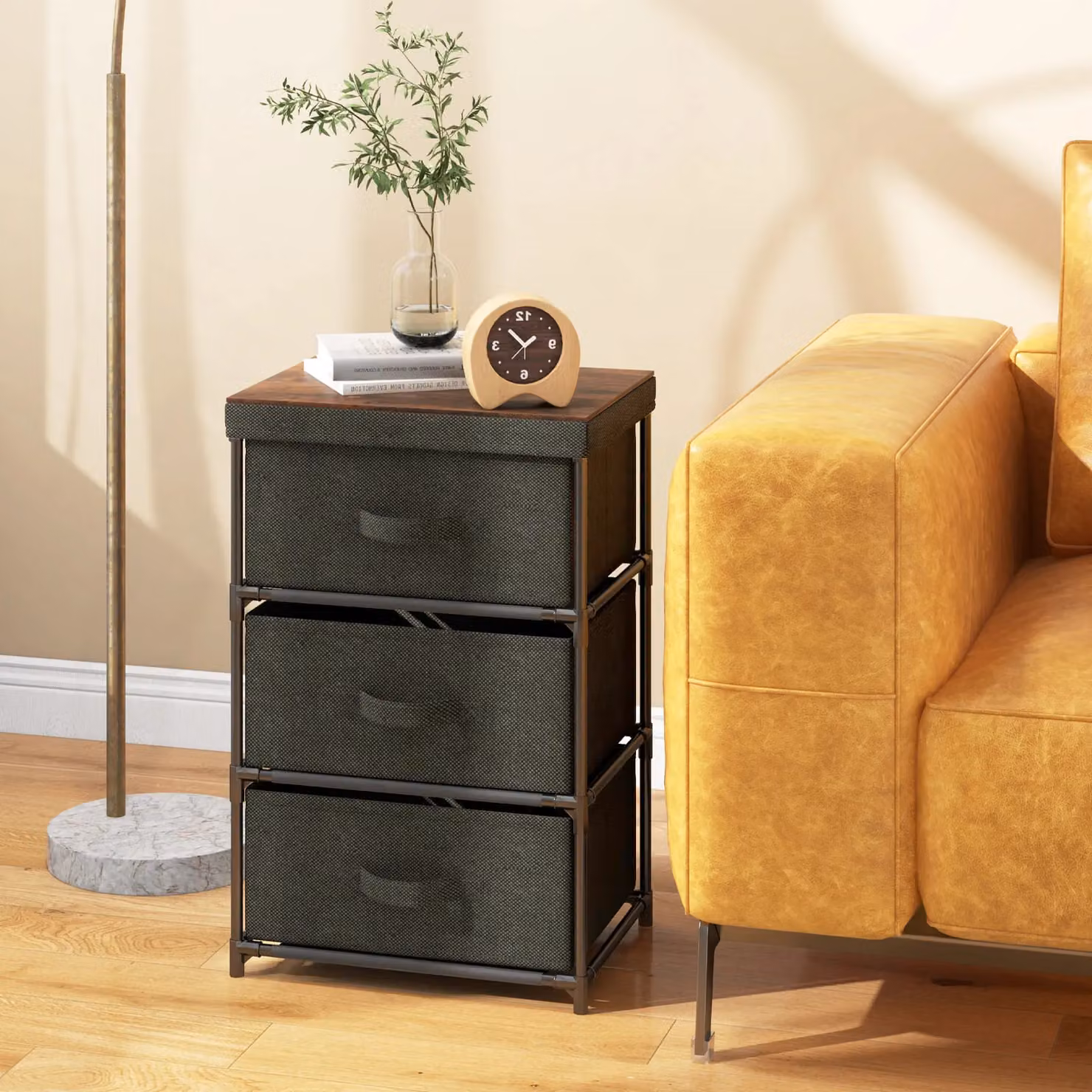 Costway 3-Tier Fabric Dresser and Nightstand Home Organiser Unit with 3 Drawers in Black – 3
