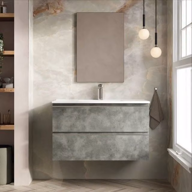 Banyetti Vatilla Wall Hung Vanity Unit with Lira Basin, Cemento Grey, W/D/H: 100 x 45 x 59 cm – 1