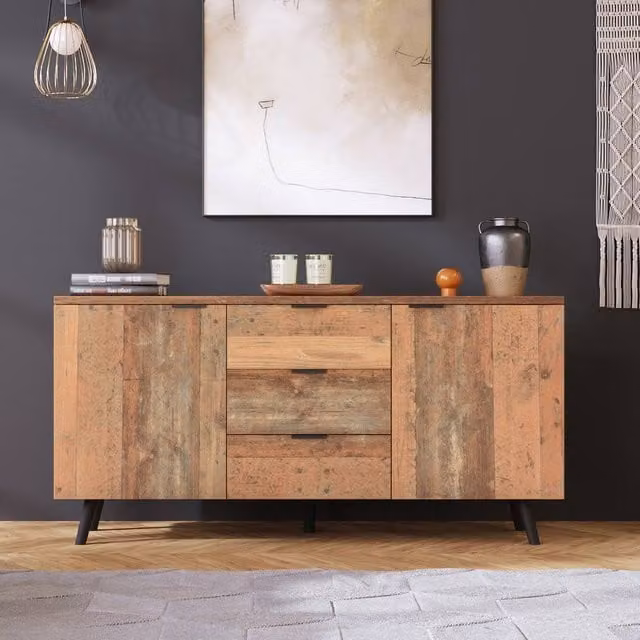 Tokpiedi Vintage Brown and Natural Wood Storage Buffet Cabinet