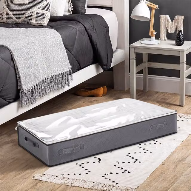 Livingandhome Foldable Fabric Underbed Storage Box with Handles, Grey