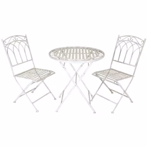Charles Bentley Rustic Wrought Iron Bistro Set in Antique White, including 1 Circular Table and 2 Chairs, W/D/H: 70 x 70 x 75 cm – 1