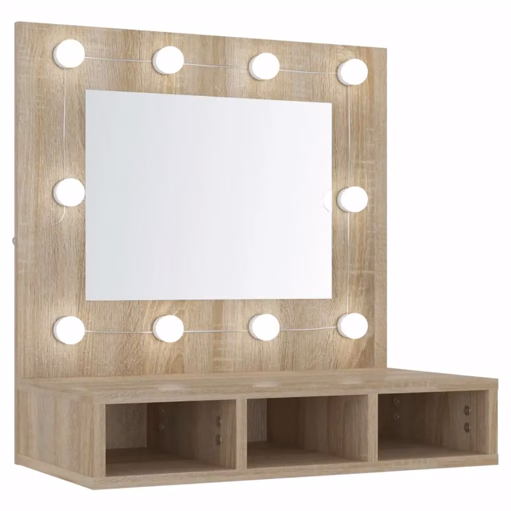 Berkfield Home LED Mirror Cabinet in Sonoma Oak Brown, W: 60 cm, D: 31.5 cm, H: 62 cm – 2
