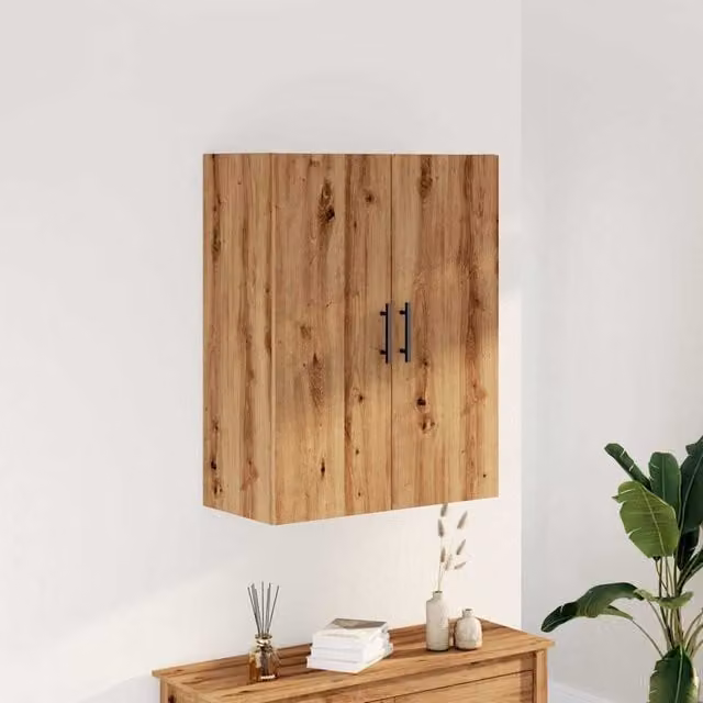 Berkfield Home Artisan Oak Wall Mounted Cabinet in Brown, W/D/H: 69.5 x 34 x 90 cm