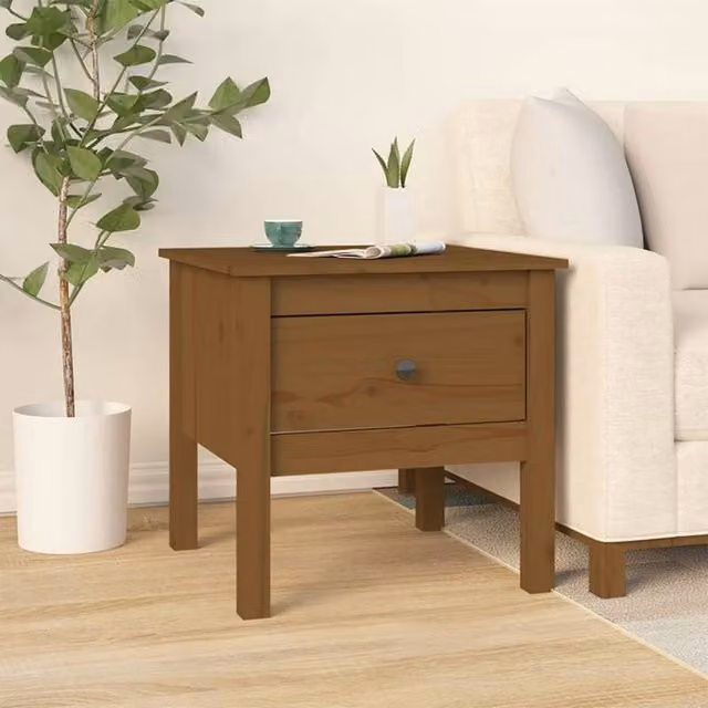 Berkfield Home Rustic Solid Wood Pine Side Table, Honey Brown, W: 50 cm, D: 50 cm, H: 49 cm – 1