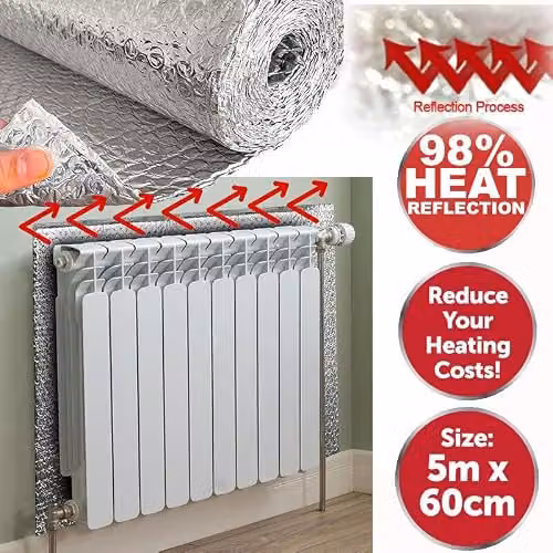Almineez Silver Aluminium Radiator Reflective Foil Insulation Sheet, W: 60 cm x L: 5 m – 2