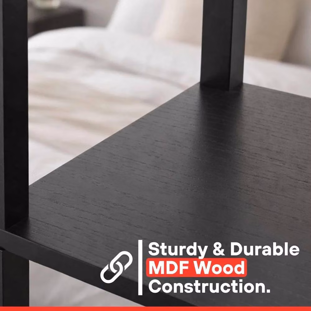 Kelvenix 4 Tier Black Wood Corner Shelf Storage Organiser – 4