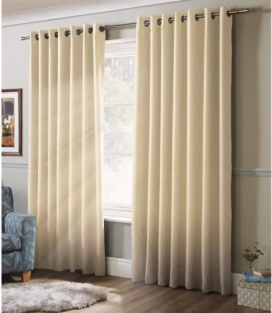 Livinluxury Plain Satin Blackout Eyelet Curtains in Beige and Yellow, H: 183 cm