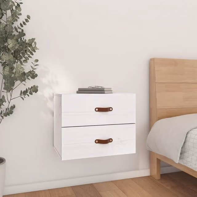 Berkfield Home Wall-mounted Bedside Cabinet in White, W: 50 cm, D: 36 cm, H: 40 cm