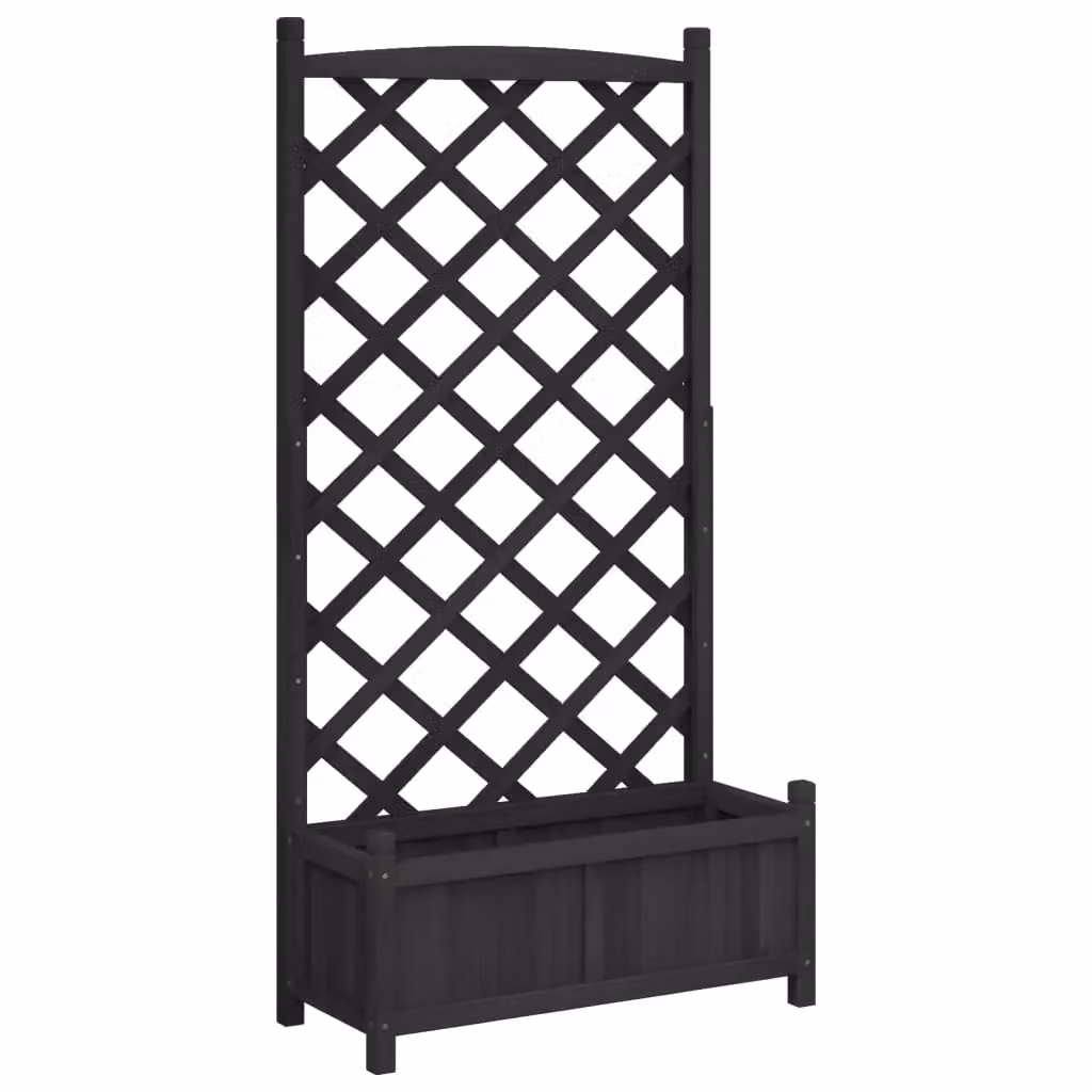 Berkfield Home Black Solid Wood Fir Planter with Trellis – 2