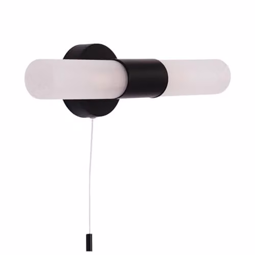Happy Homewares Modern Matte Black IP44 Rated Bathroom Wall Light Fitting with Tubular Glass Shades, W/D/H: 32 x 10 x 8 cm – 1