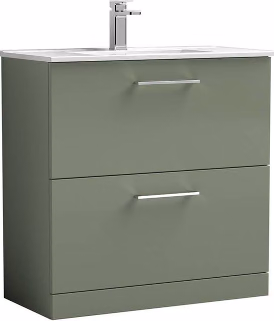 Balterley Modern Floor Vanity Unit with 2 Soft Close Drawers, Satin Green, Width: 80 cm