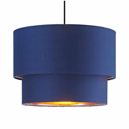 Happy Homewares Modern Round Blue Fabric Ceiling Pendant Lamp Shade with Copper Inner, W/D/H: 18 x 18 x 25 cm