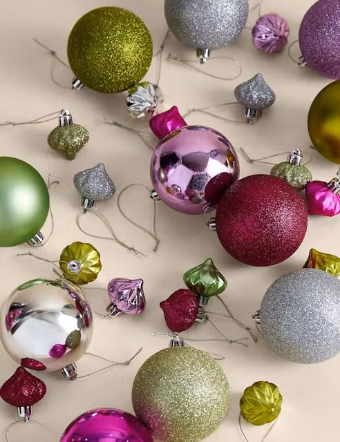 M&S 80 Pack Multicolour Shatterproof Plastic Christmas Baubles