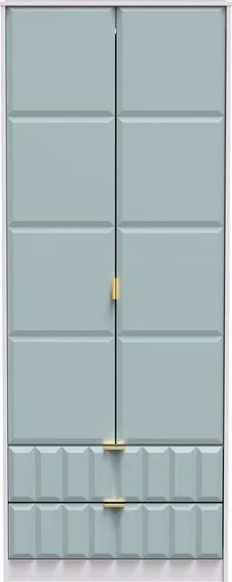 2 U Metro Ready Assembled 2 Door 2 Drawer Wardrobe in Duck Egg Blue with Gold Details – 1