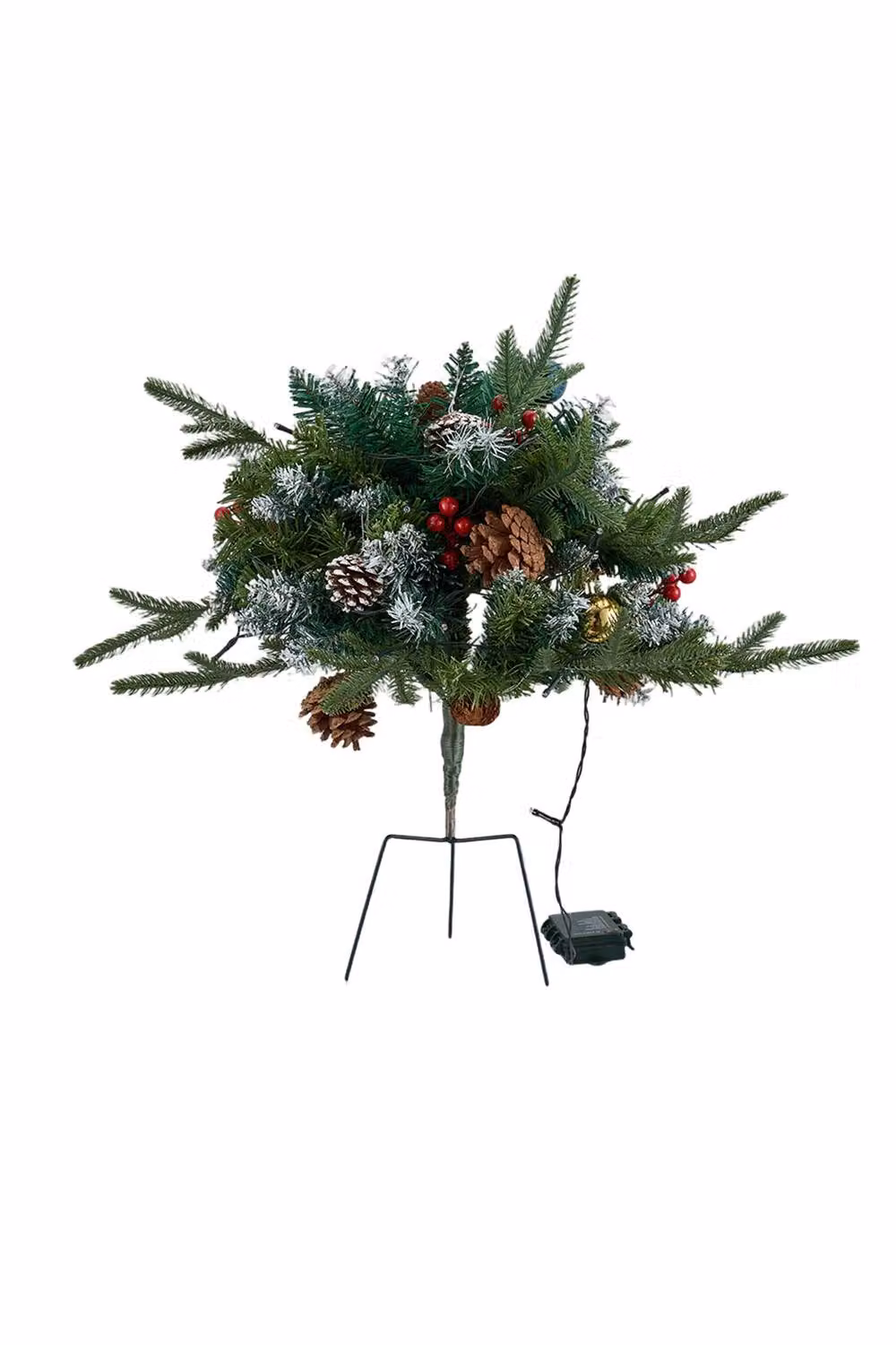 Living and Home Pre-Lit Artificial Christmas Planter Bushes in Green, White and Multicolour – 4