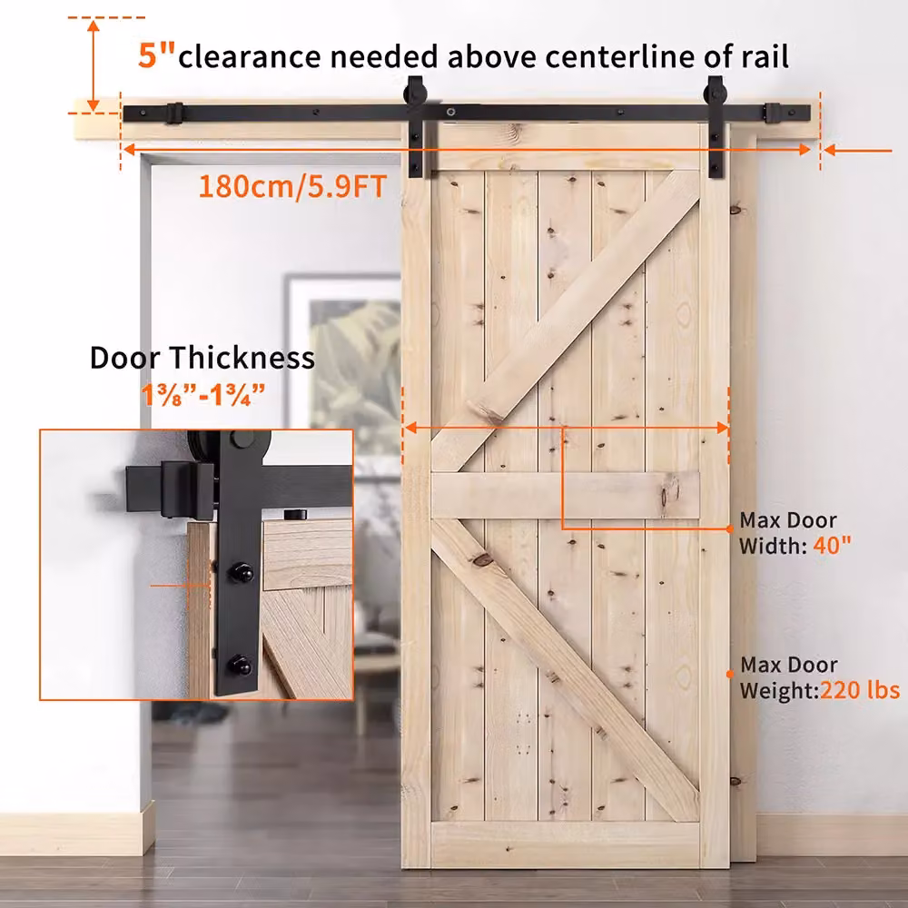 Hinsinc Black Powder Coated Stainless Steel Sliding Wood Barn Door Track System Kit Hardware Set – 2