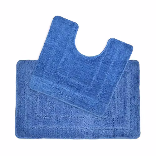 Allure Bath Fashions 2 Piece Non-Slip Microfibre Bath and Toilet Mat Set in Blue