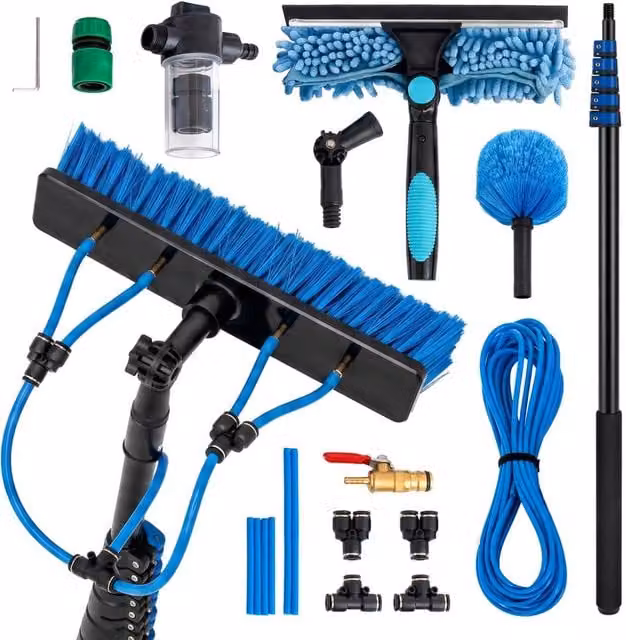 Novecrafto Blue Water Fed Telescopic Window Cleaning Pole and Brush Kit 6m
