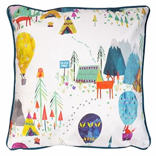 Prestigious Textiles Away We Go Printed Piped Kids Cushion, Multicolour, W/D/H: 55 x 55 x 55 cm