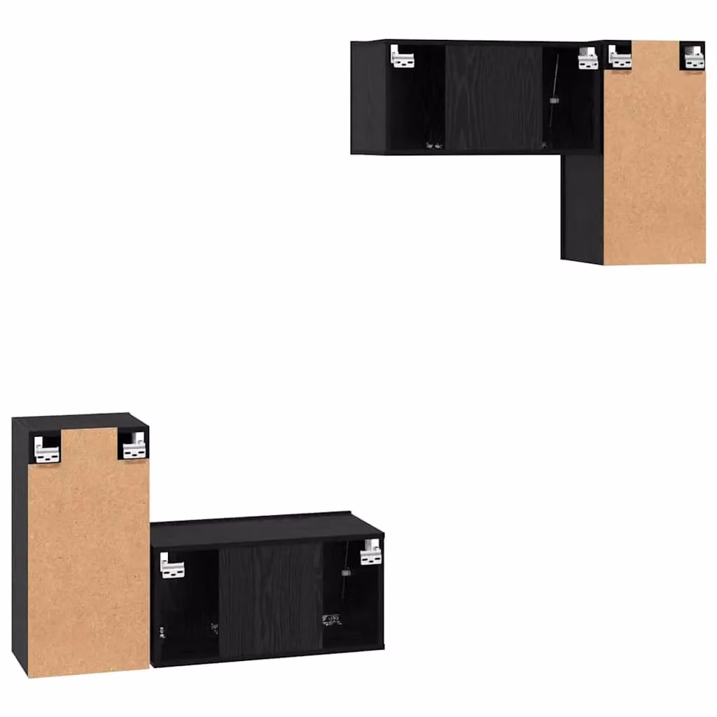 Berkfield Home 4-Piece Wall-Mounted TV Cabinet Set with Shelves and Doors in Black Oak, W/D/H: 60 x 30 x 30 cm – 5