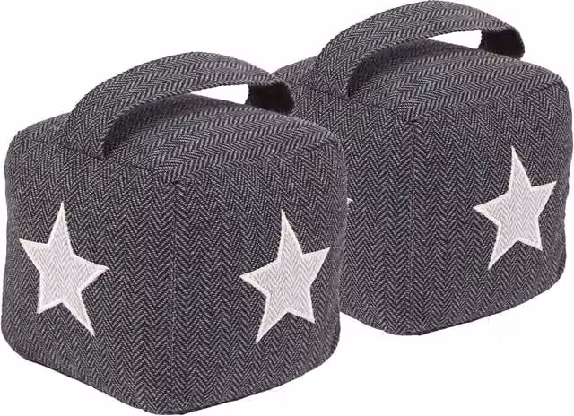 Nicola Spring Grey Herringbone Geometric Textile Door Stop Pack of 2, W/D/H: 16 x 16 x 16 cm