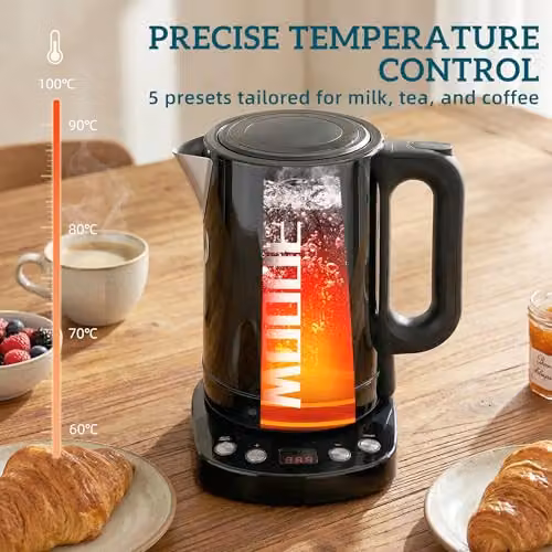 HOMCOM Variable Temperature Electric Kettle, 1.7L, 3kW, Black with Stainless Steel and Limescale Filter – 5