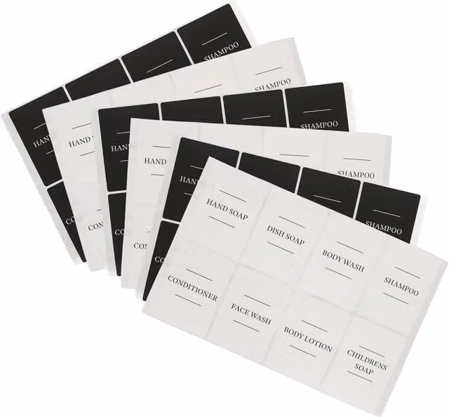 Harbour Housewares 48 Piece Soap Dispenser Label Set in White and Black