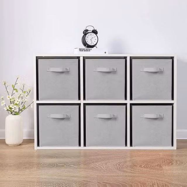 PAWNORA 6-Piece Foldable Fabric Cube Storage Boxes in Grey, W/D/H: 27 x 27 x 28 cm
