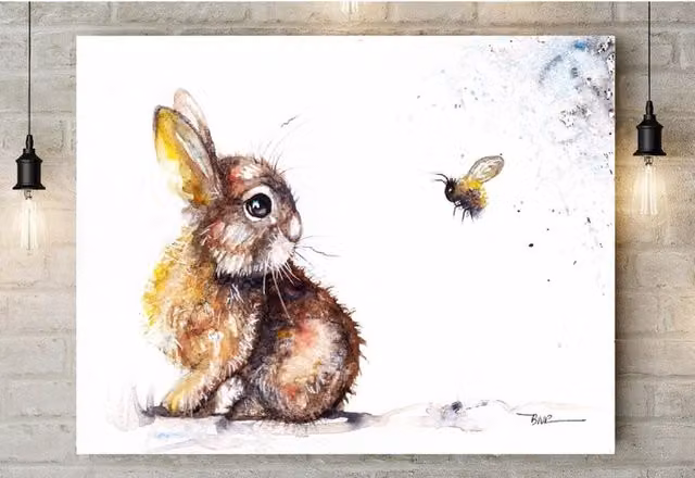 BebesArts Rabbit and Bee Multicolour Canvas Painting Reproduction, W/H: 76.2 x 50.8 cm