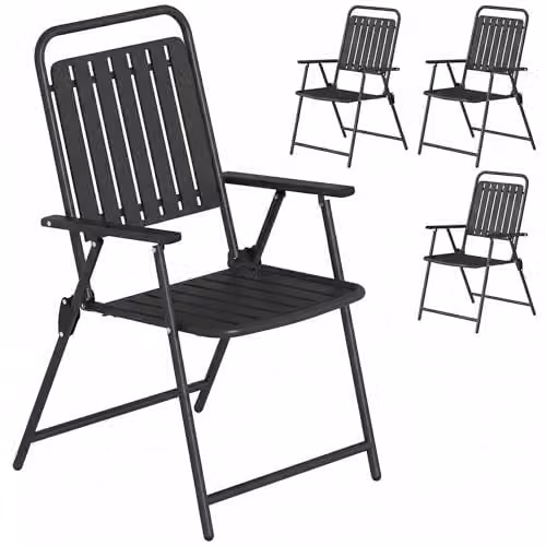 Outsunny Set of 4 Folding Garden Chairs in Black with Plastic Seats and Metal Frames – 1