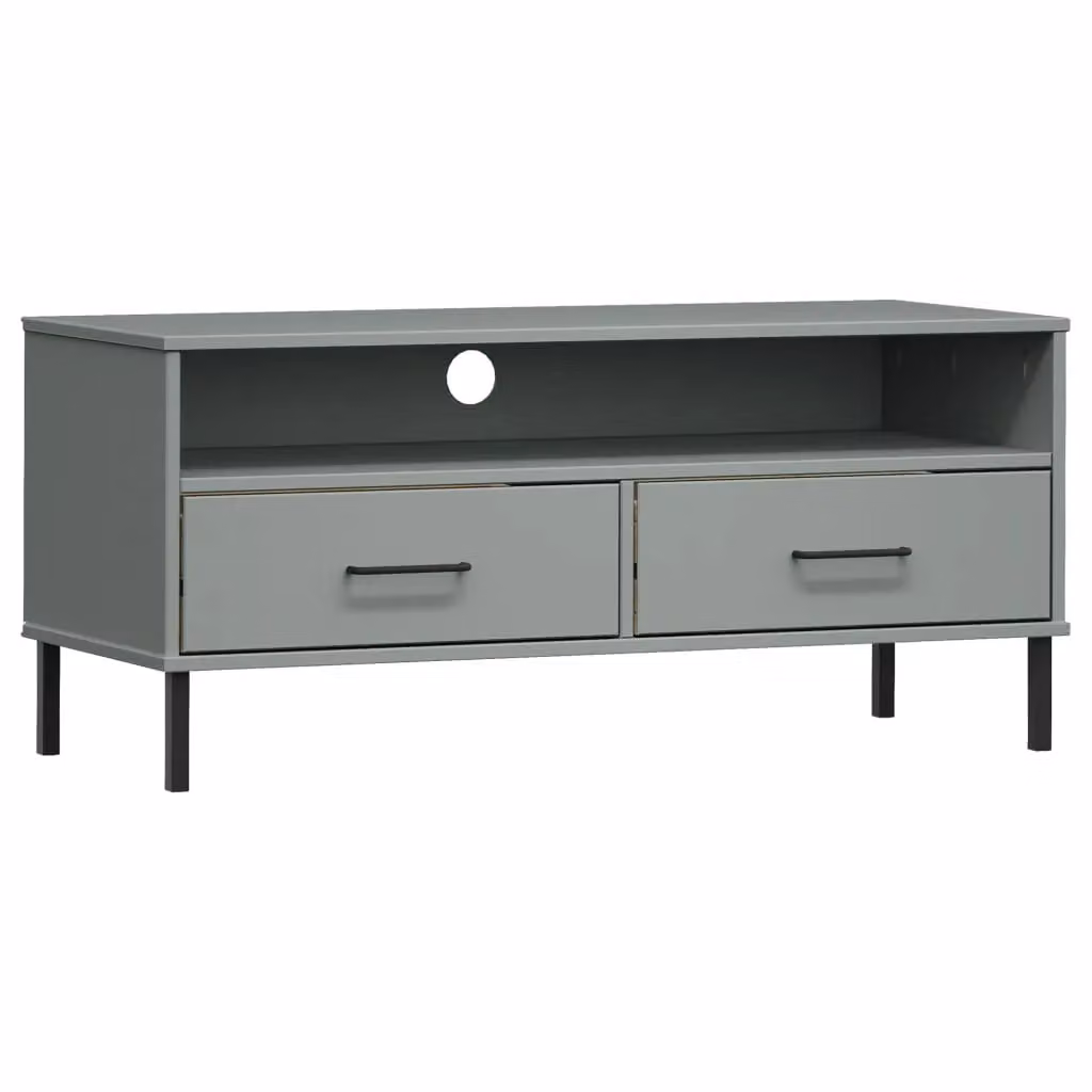 Berkfield Home Oslo TV Cabinet in Grey Solid Pine Wood with Metal Legs – 2