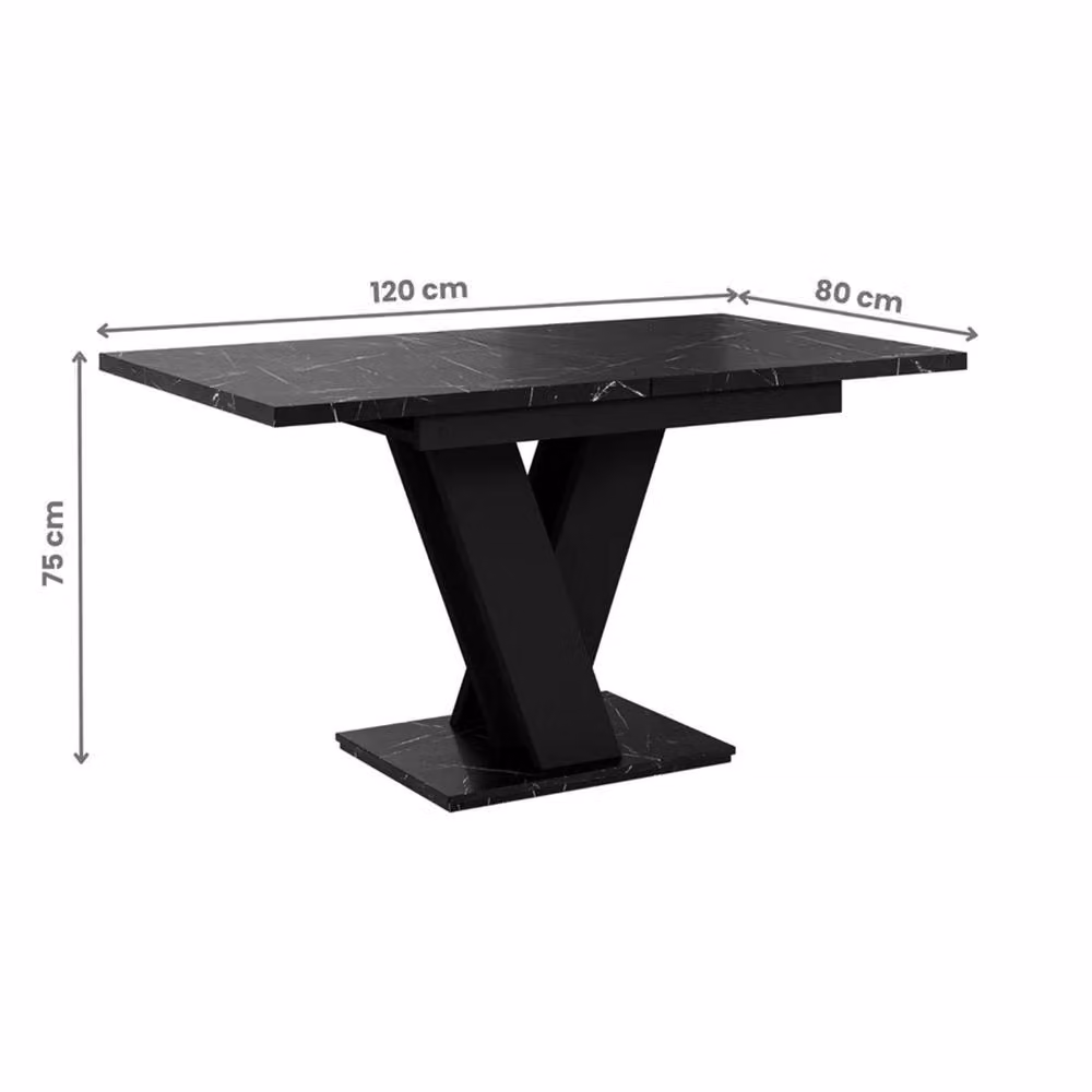 Nordara Black Marble Effect Extendable Rectangular Dining Table with X-Frame Base W/D/H: 160 x 80 x 75 cm – 2