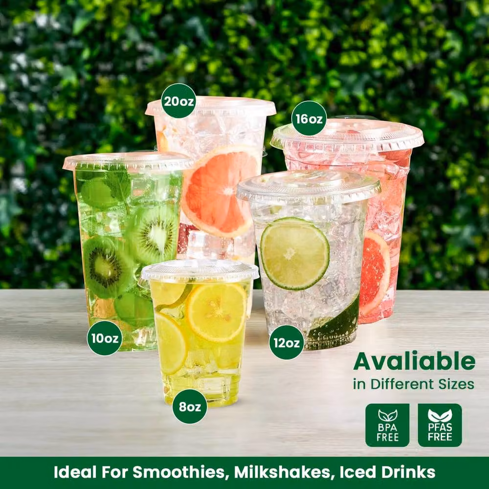 ECONX 500 Clear Plastic 20oz Smoothie Tumbler Cups with Flat Lids – 3