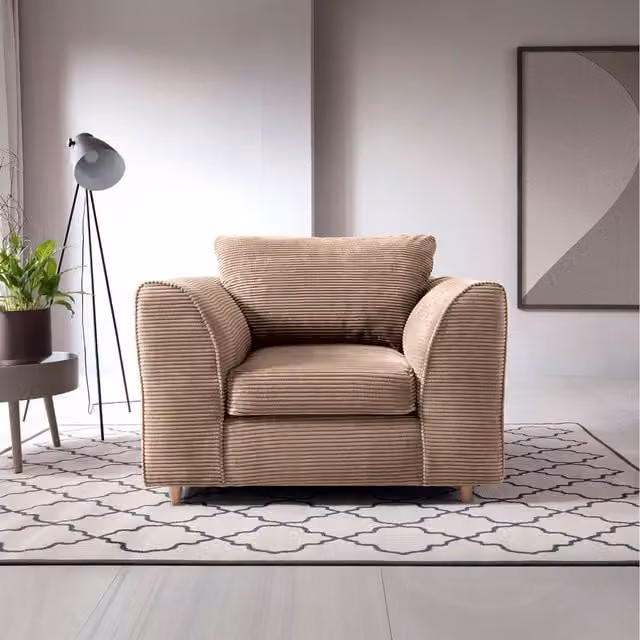Abakus Direct Modern Plain Jumbo Cord Armchair with Armrests in Brown