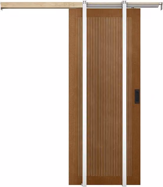 Vente-unique Sliding Pocket Door in Dark Natural Walnut and MDF, Brown and Silver, H: 205 cm – 1