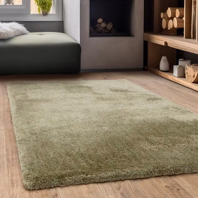 Asiatic Carpets Modern Plain Green Rectangular Shaggy Rug, Width: 170 cm