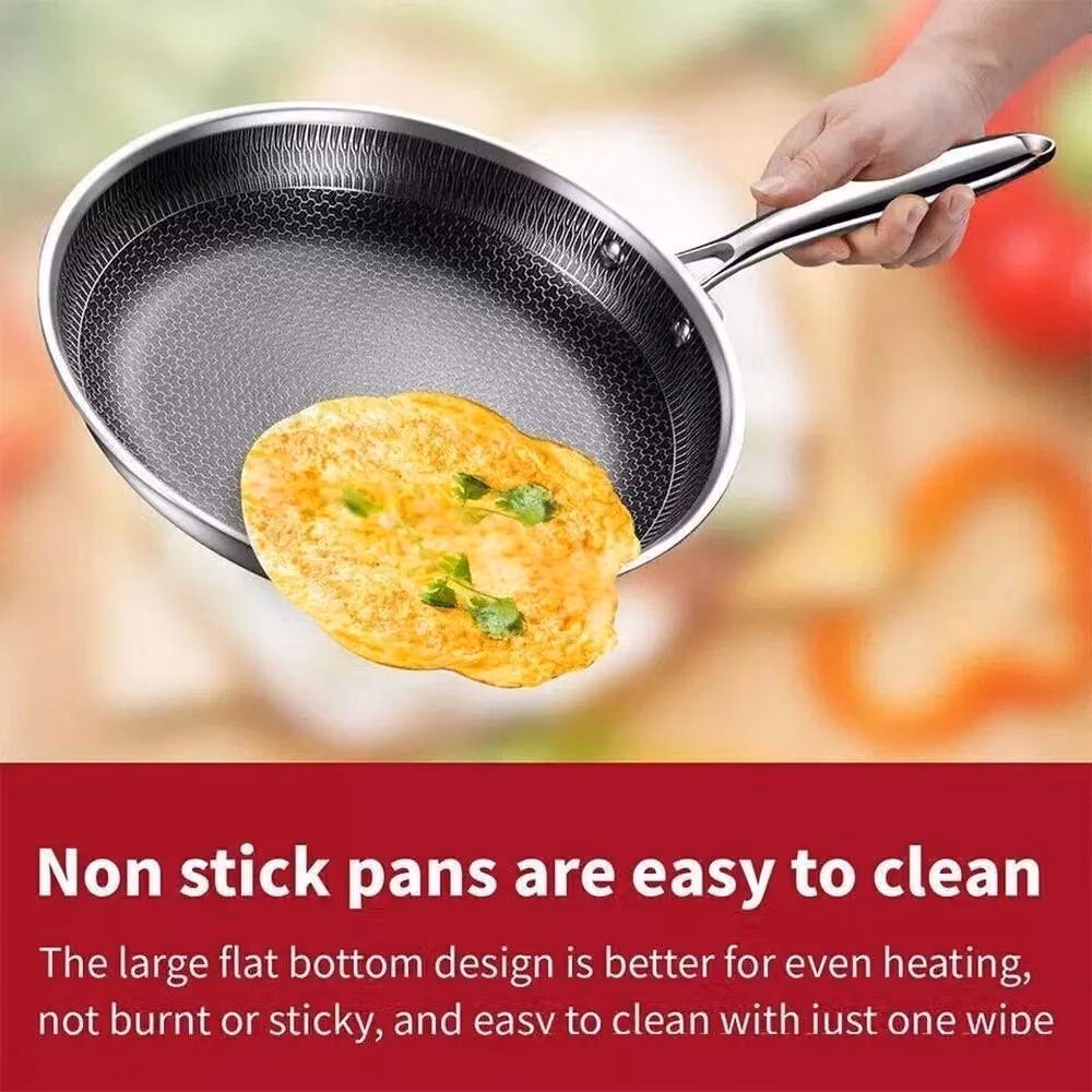 NESTLUNE Stainless Steel Honeycomb Non Stick Frying Pan, Silver, Diameter: 28 cm – 5