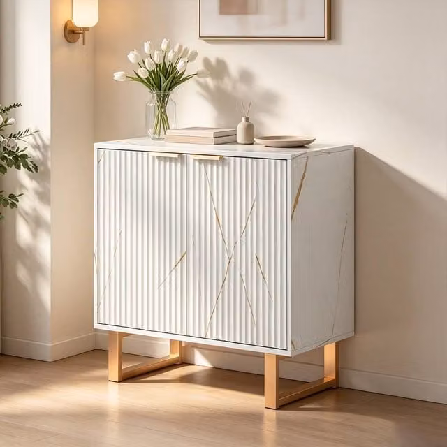 ERGOVEXA Elegant Glossy White and Gold Storage Sideboard