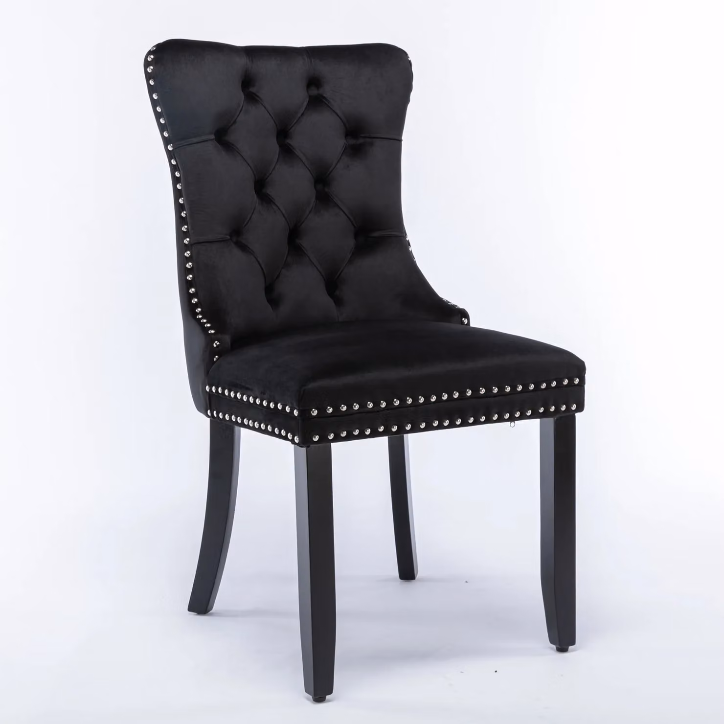 HomeTouch Angie 4 Pack Black Velvet Upholstered Kitchen Dining Chairs with Pull Knocker Back – 2
