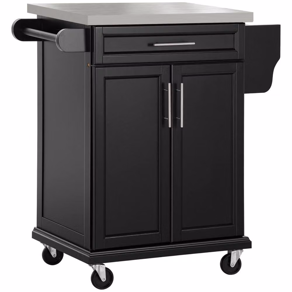 Wyld Haus Paha Black Kitchen Island Trolley with Stainless Steel Top, W/D/H: 83.5 x 45.7 x 90.5 cm – 2
